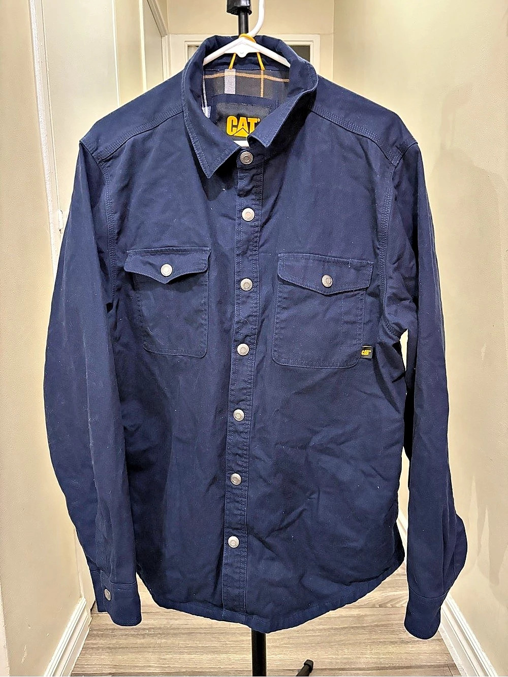 CAT Plaid Shirt Jacket in Blue Size Large